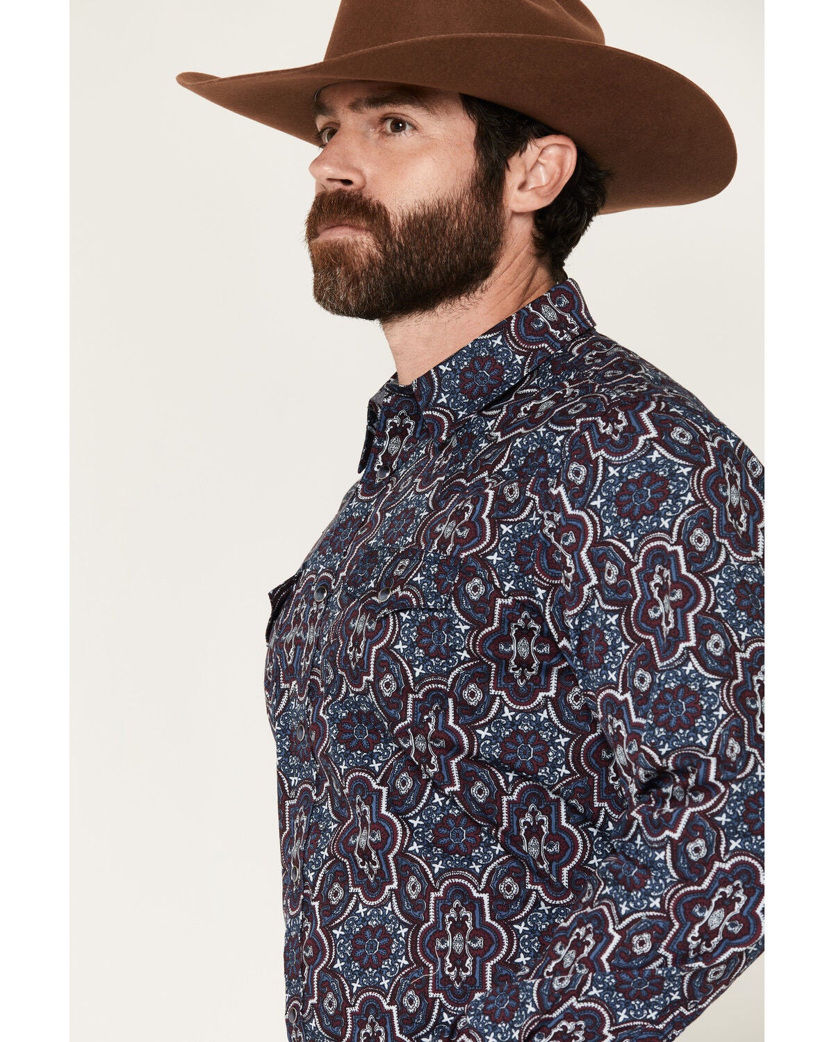 Image #2 - Cody James Men's Muddy Medallion Print Long Sleeve Snap Western Shirt, Navy, hi-res