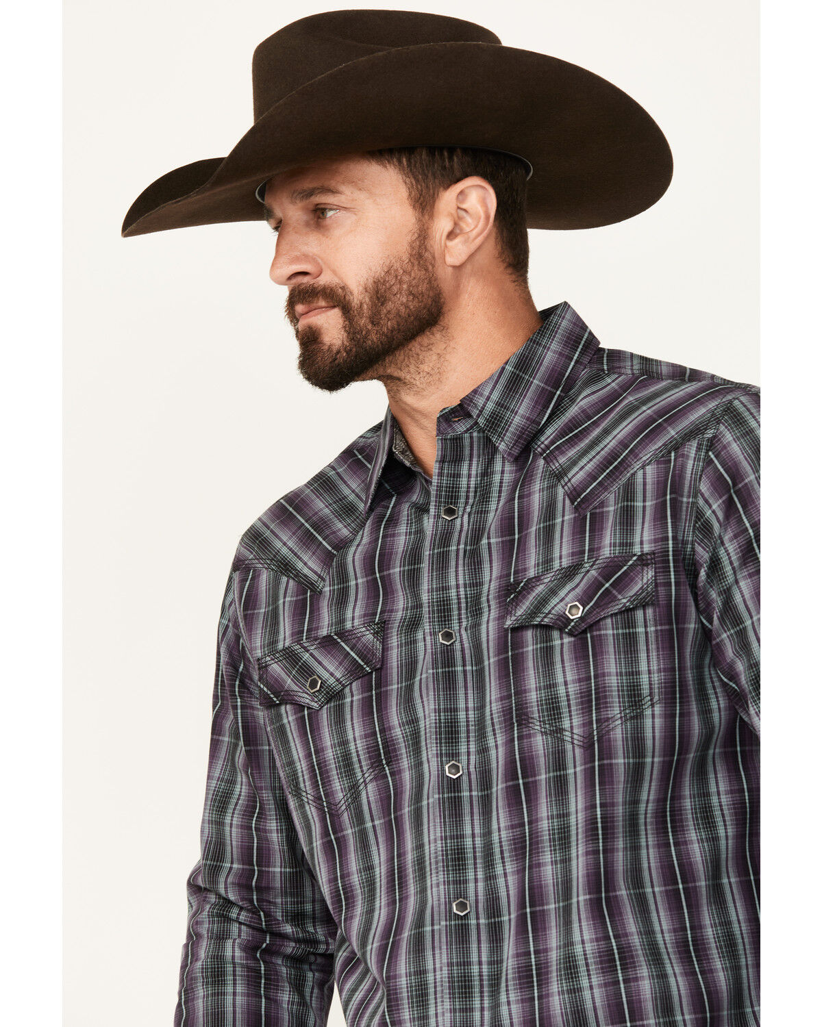 Image #2 - Moonshine Spirit Men's Throw Down Plaid Print Long Sleeve Snap Western Shirt, Purple, hi-res