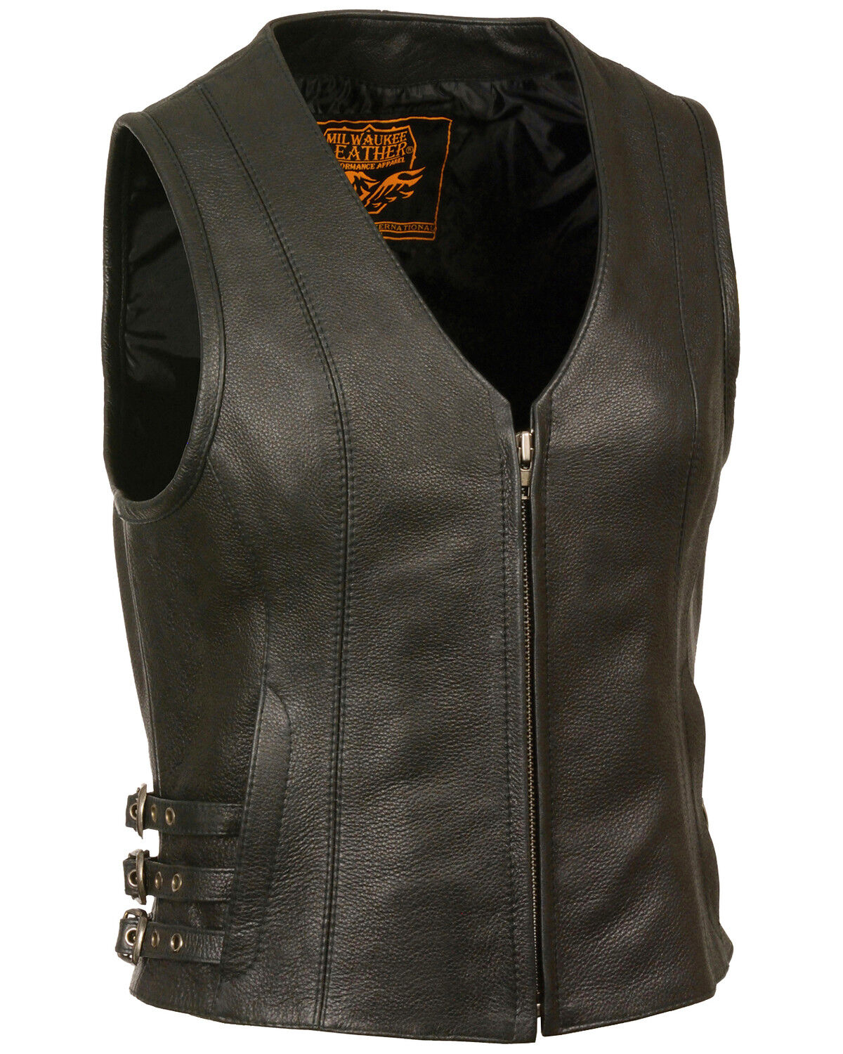 Image #1 - Milwaukee Leather Women's V Neck Zipper Front Side Buckle Vest - 4X, Black, hi-res