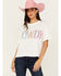 Image #1 - Mainstrip Women's Howdy Rhinestone Short Sleeve Cropped Graphic Tee, White, hi-res