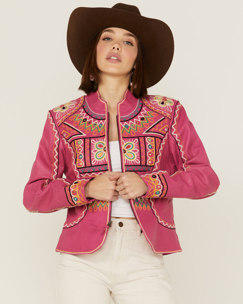Double D Ranch Women's Festival of Colors Southwestern Geo Jacket, Pink, hi-res