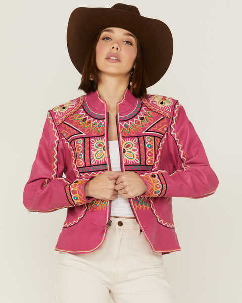 Image #1 - Double D Ranch Women's Festival of Colors Southwestern Geo Jacket, Pink, hi-res
