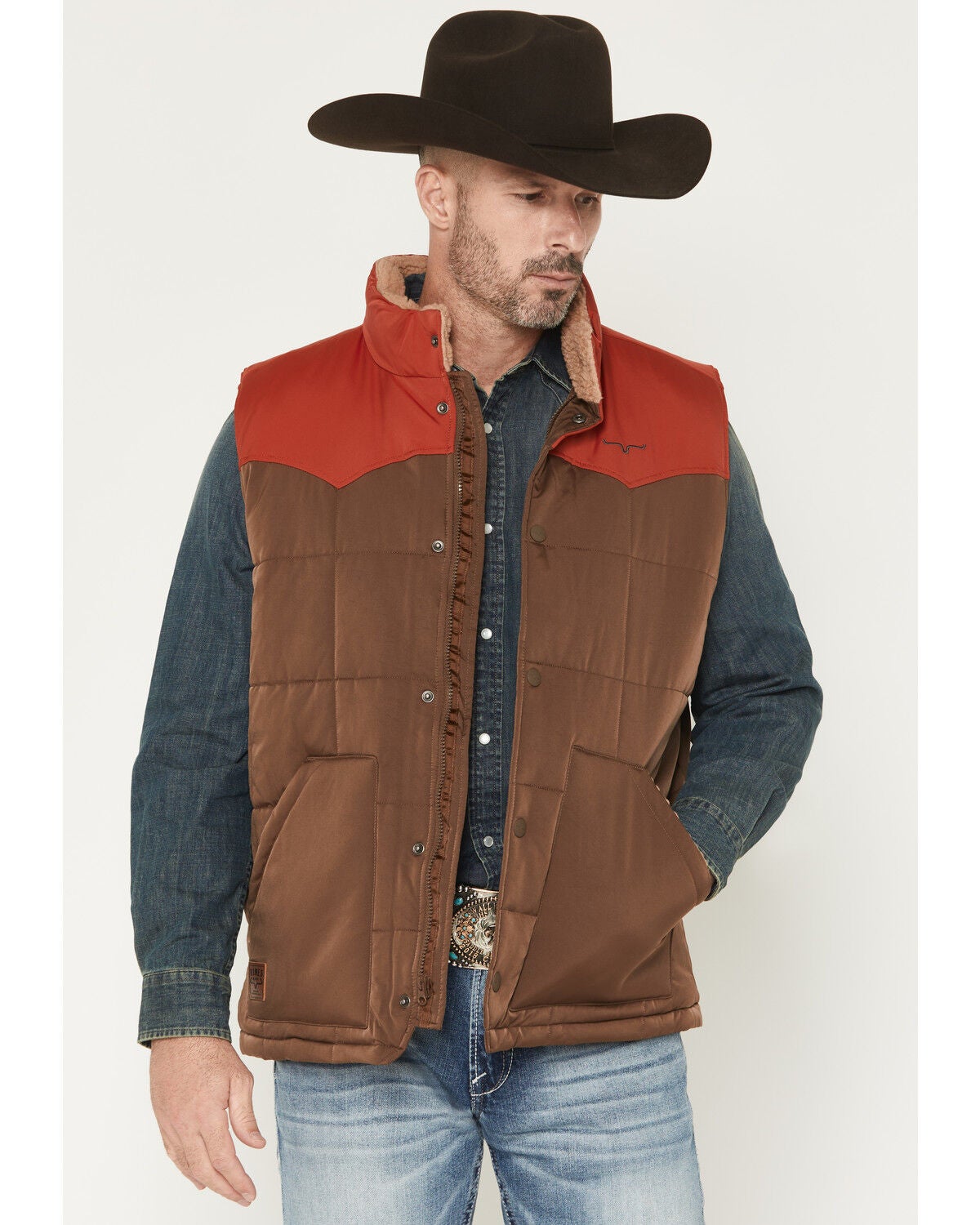 Kimes Ranch Men's Muir Trail Sherpa Lined Zip-Up Snap Vest, Brown, hi-res
