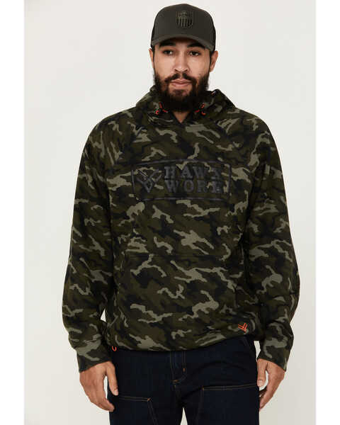 Hawx Men's Camo Print Fleece Work Hooded Sweatshirt , Camouflage, hi-res