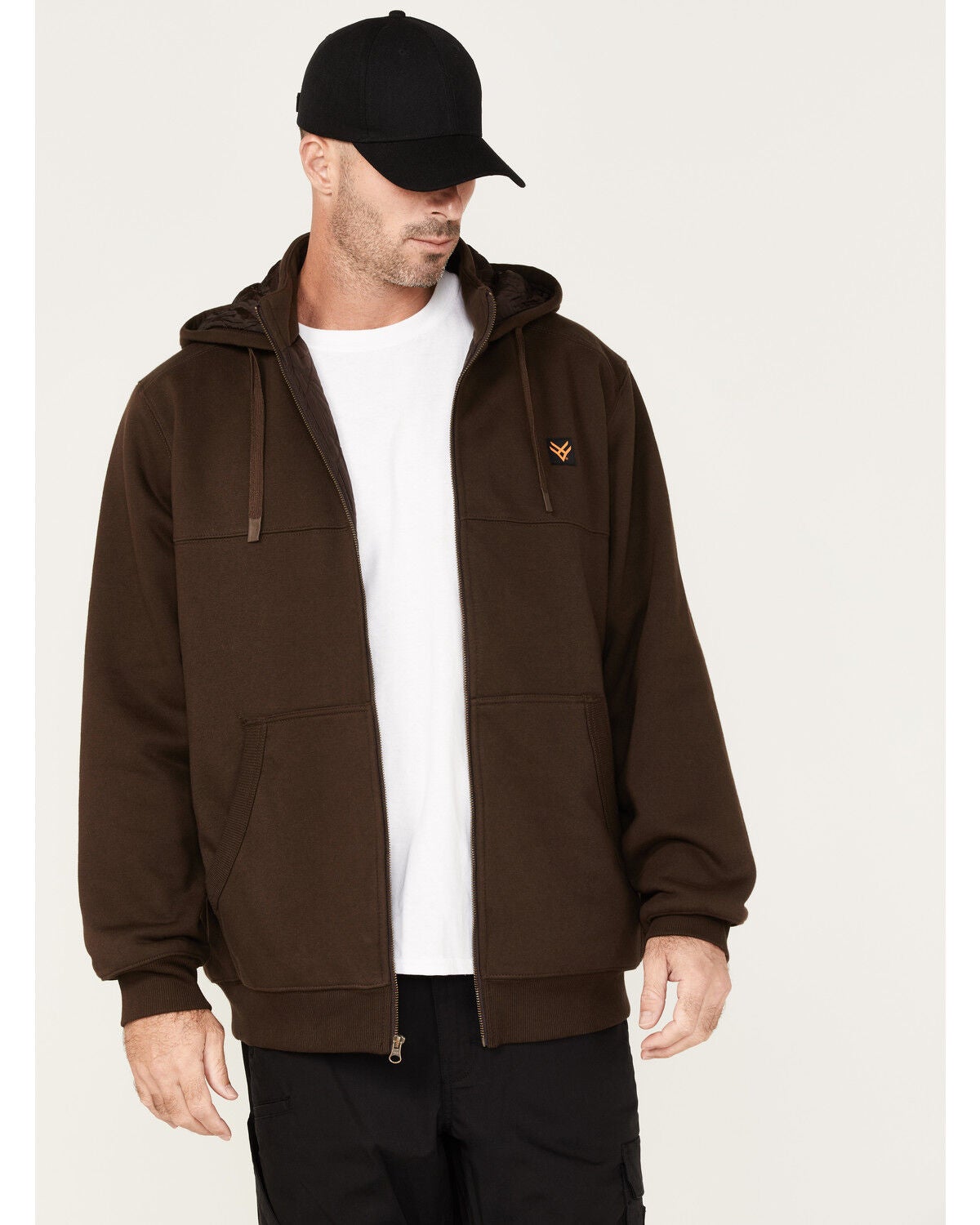 Hawx Men's Logo Quilted Hooded Zip Jacket, Brown, hi-res