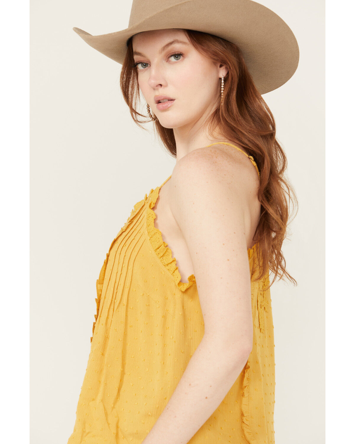Image #2 - Miss Me Women's Sleeveless Lettuce Hem Tank Top, Yellow, hi-res