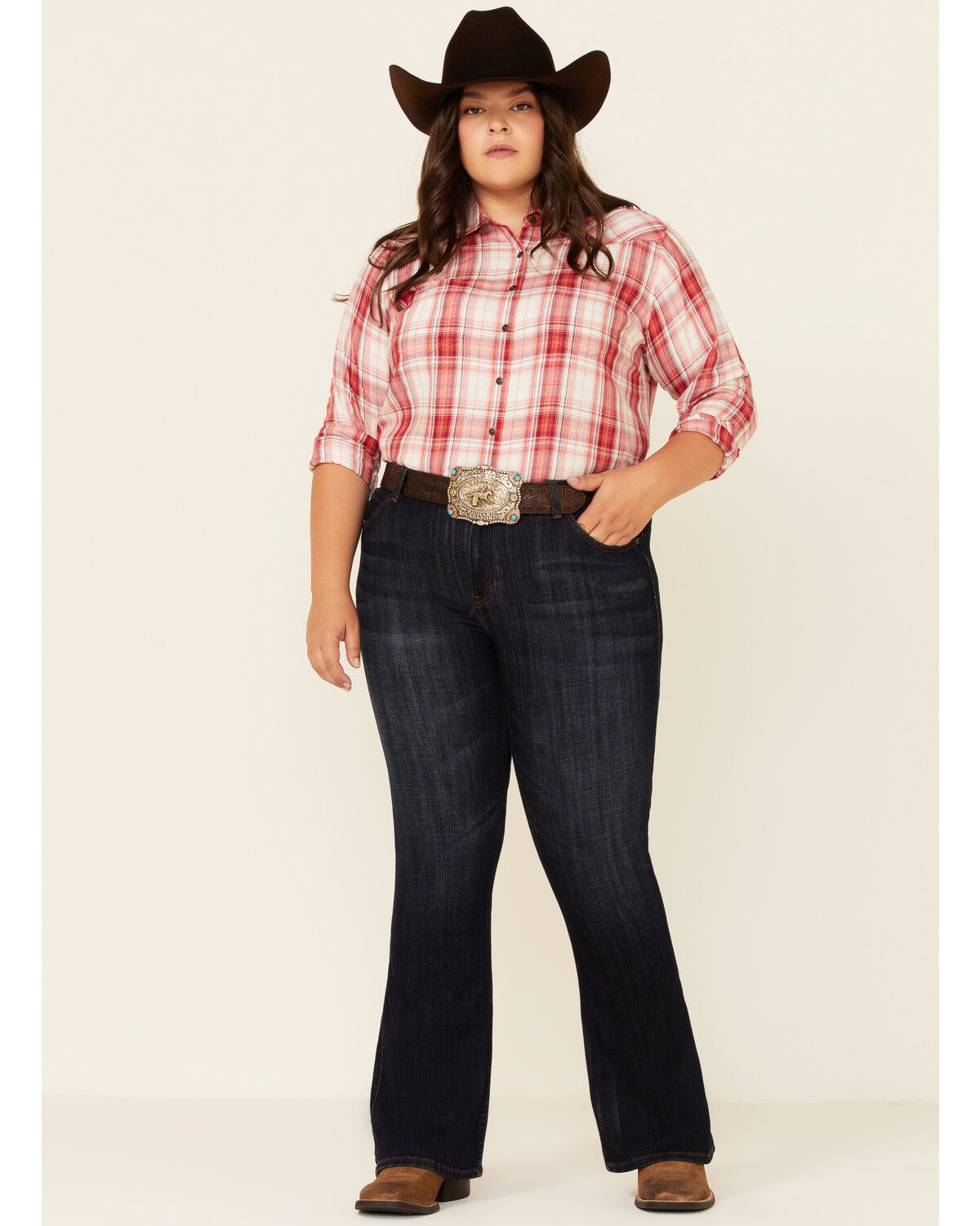 Image #2 - Ariat Women's Billie Jean Plaid Long Sleeve Western Core Shirt - Plus, Red, hi-res