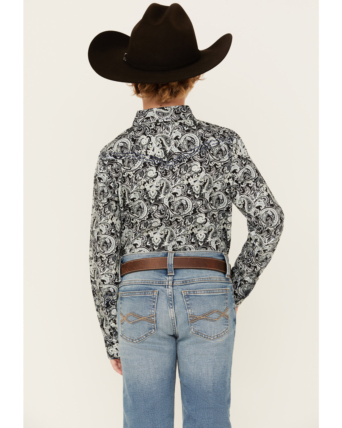 Image #4 - Cody James Boys' Showdown Paisley Print Long Sleeve Snap Western Shirt, Navy, hi-res