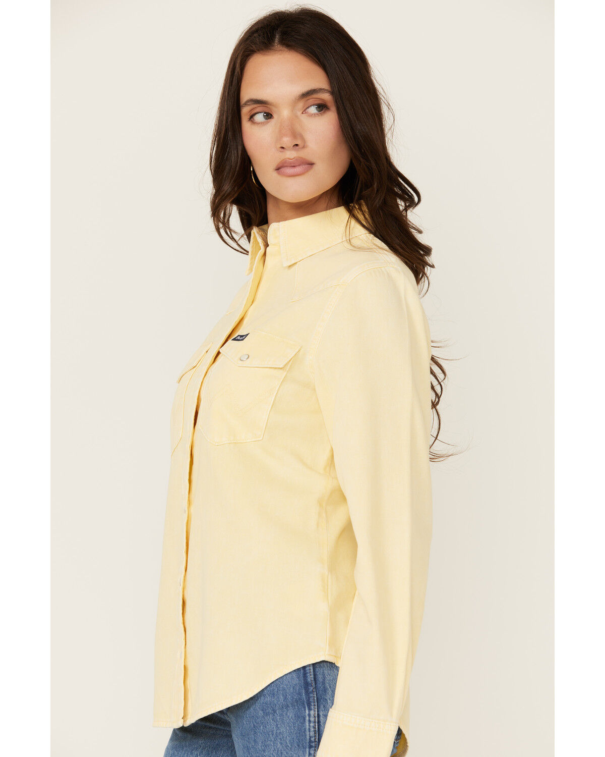 Image #2 - Wrangler Retro Women's Solid Long Sleeve Snap Western Shirt, Yellow, hi-res