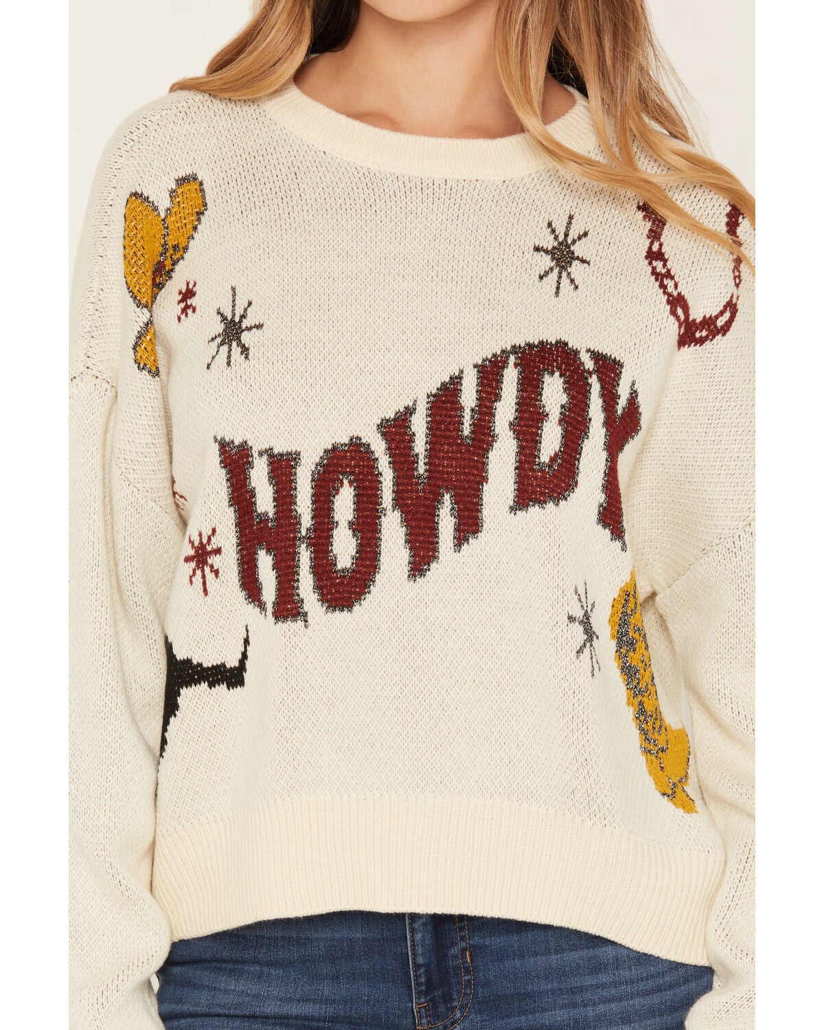 Image #3 - Rock & Roll Denim Women's Howdy Sweater, Natural, hi-res