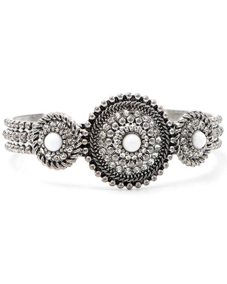 American Accessories Women's Silver Medallion Cuff Bracelet, Silver, hi-res
