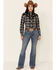 Roper Women's Plaid Print Fancy Applique Yoke Long Sleeve Snap Western Shirt , Black, hi-res