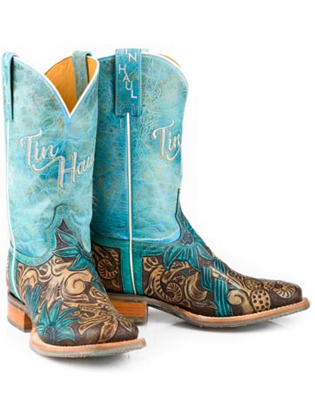 Image #1 - Tin Haul Women's Cactus Flower Western Boots - Broad Square Toe, Brown, hi-res
