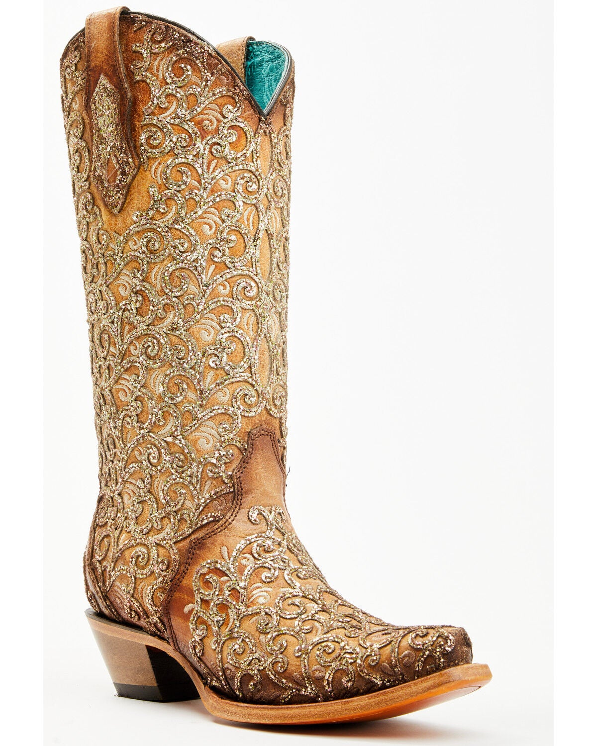 Corral Women's Saddle Glitter Overlay Triad Western Boots - Snip Toe, Brown, hi-res