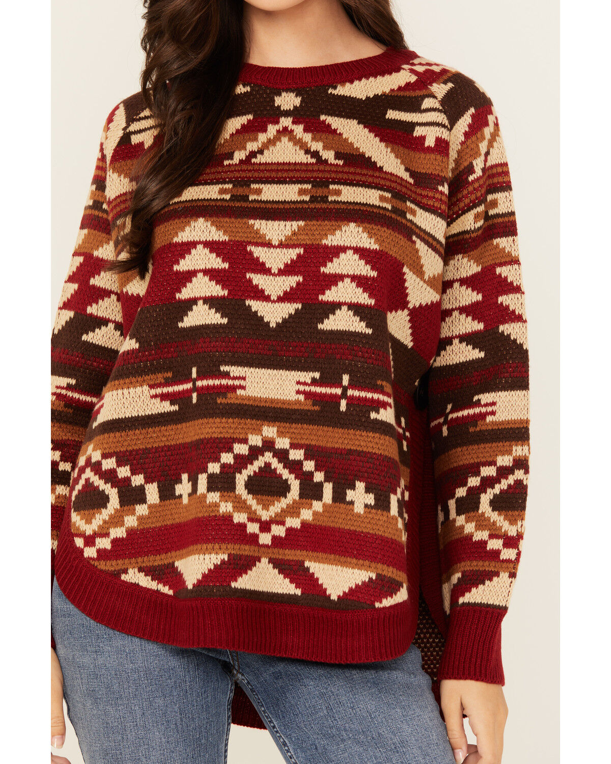 Image #3 - Cotton & Rye Women's Southwestern Print Button Sweater, Burgundy, hi-res