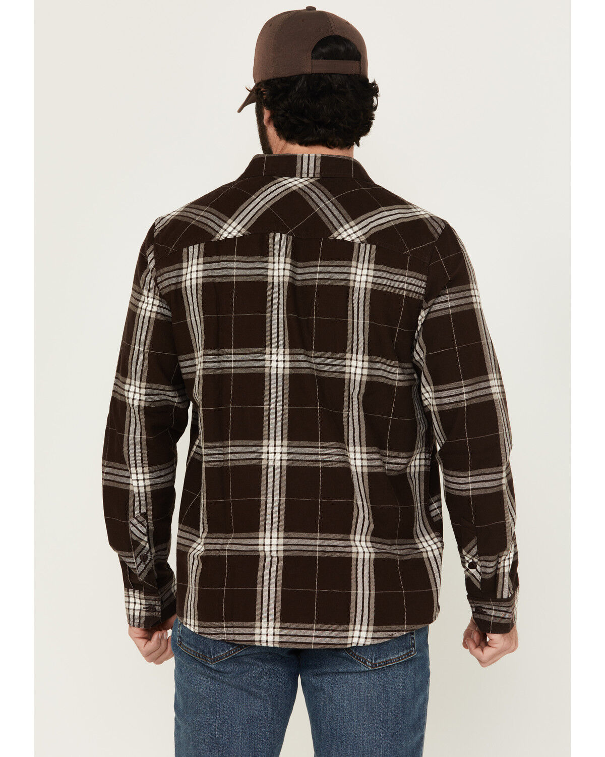 Image #4 - Brothers and Sons Men's Hatch Plaid Print Long Sleeve Button-Down Stretch Western Shirt, Brown, hi-res