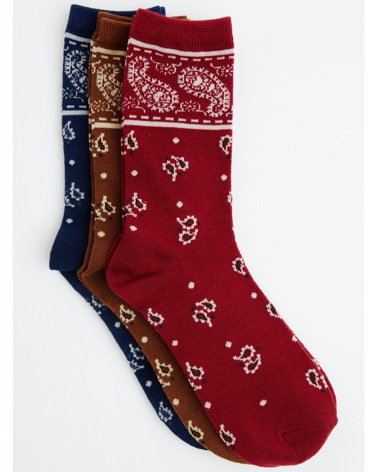 Image #1 - Boot Barn Women's Bandana Print Crew Socks - 3 Pack, Multi, hi-res