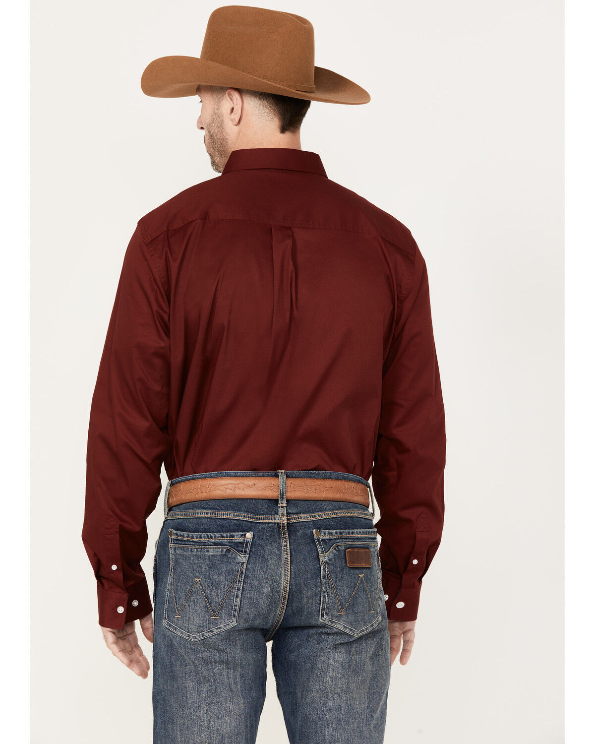 Image #4 - RANK 45® Men's Twill Logo Long Sleeve Button-Down Stretch Western Shirt, Wine, hi-res