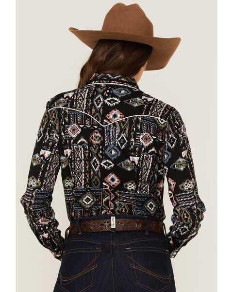 Image #4 - Panhandle Women's Southwestern Print Long Sleeve Western Pearl Snap Shirt, Black, hi-res