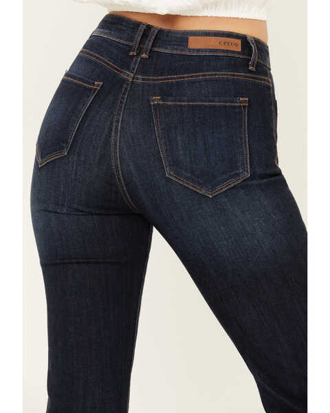 Image #4 - Cello Women's Dark Wash Exposed Button High Rise Flare Jeans, , hi-res