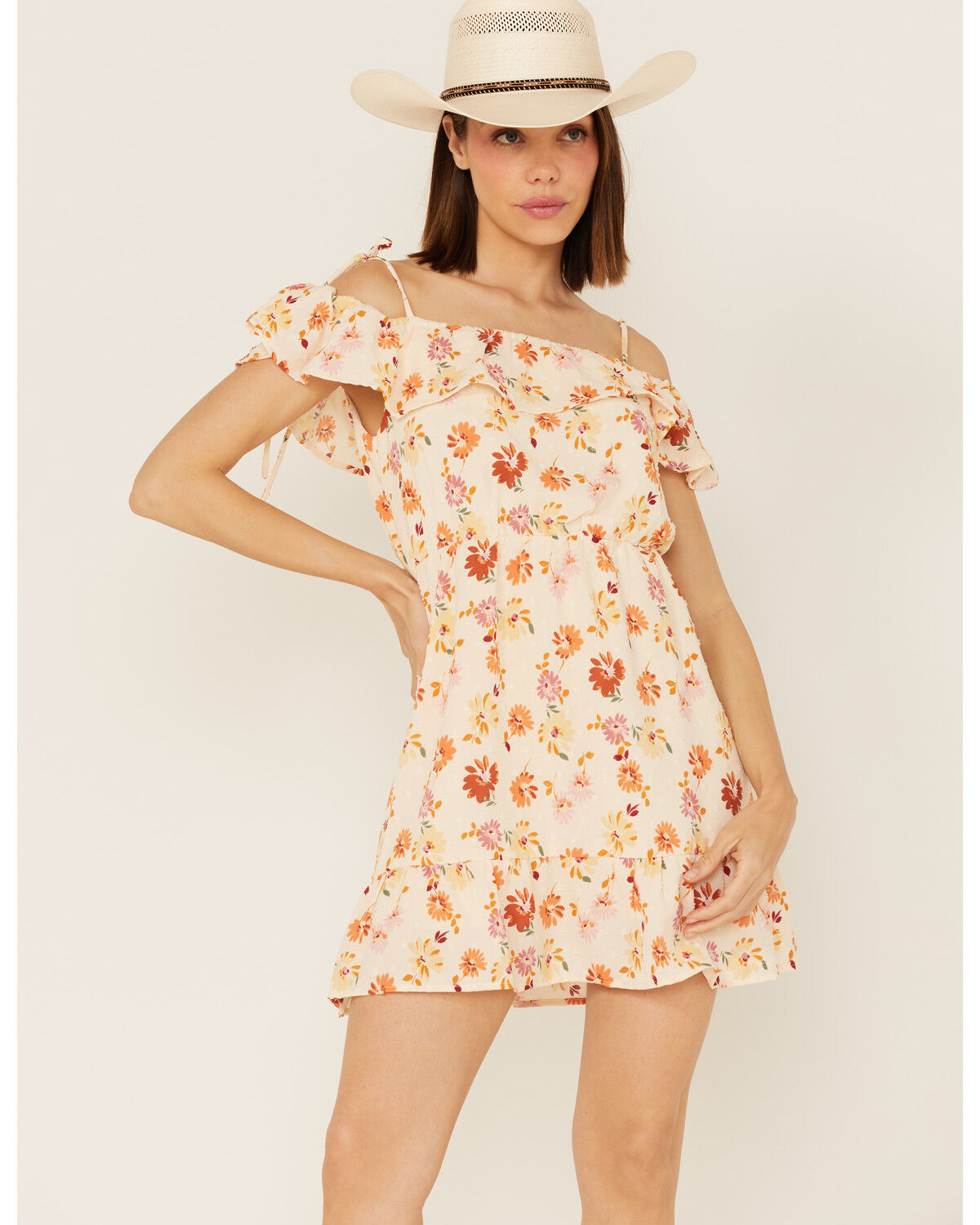 Image #1 - Sadie & Sage Women's Floral Print Moments of Joy Peplum Mini Dress, Yellow, hi-res