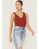 Image #1 - Miss Me Women's Found My Love Knot Hot Ribbed Tank, Brick Red, hi-res
