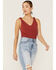 Miss Me Women's Found My Love Knot Hot Ribbed Tank, Brick Red, hi-res