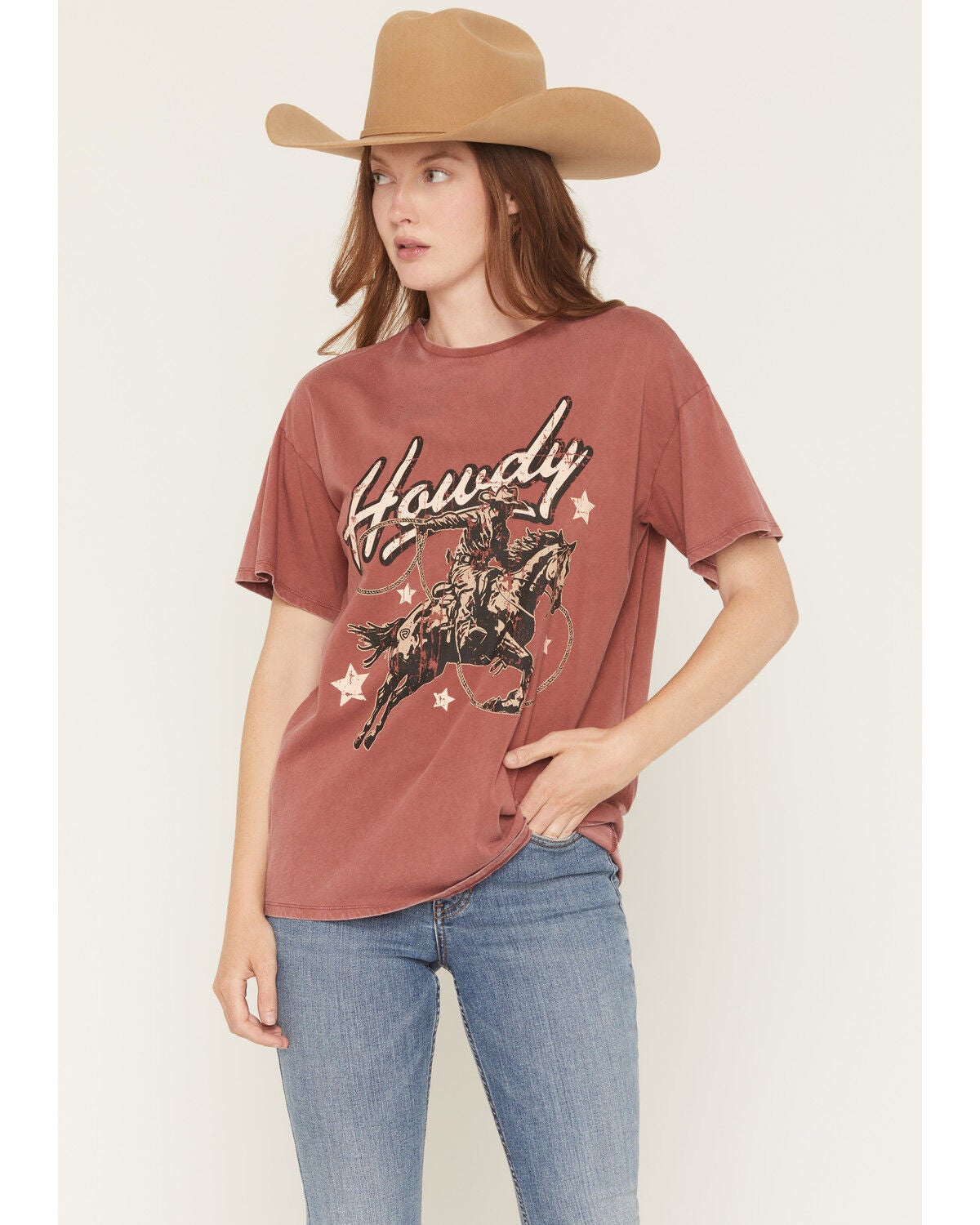 Image #1 - Rock & Roll Denim Women's Howdy Horse Short Sleeve Graphic Tee, Rose, hi-res