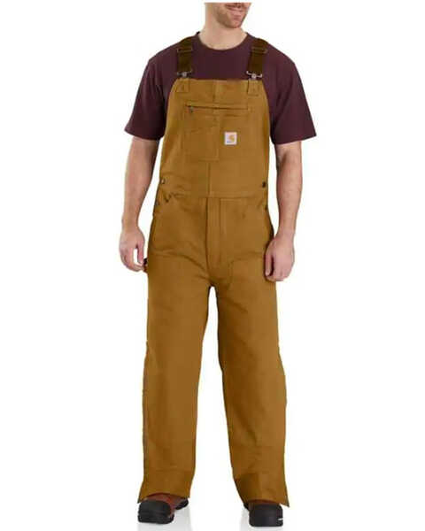 Carhartt Men's Quilt Lined Washed Bib Work Overalls - Tall, Brown, hi-res