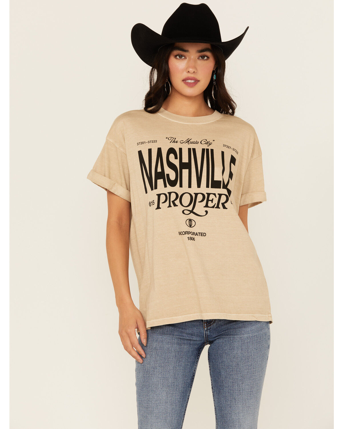 Image #1 - Girl Dangerous Women's Nashville Short Sleeve Graphic Tee, Sand, hi-res