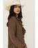 Image #2 - Cleo + Wolf Women's Bren Ruffle Front Long Sleeve Shirt, Chocolate Brown, hi-res