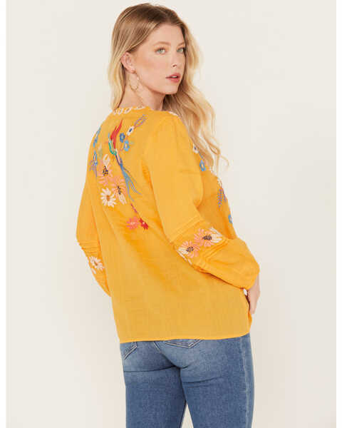 Image #4 - Johnny Was Women's Marissa Floral Embroidered Long Sleeve Pintuck Blouse , Gold, hi-res