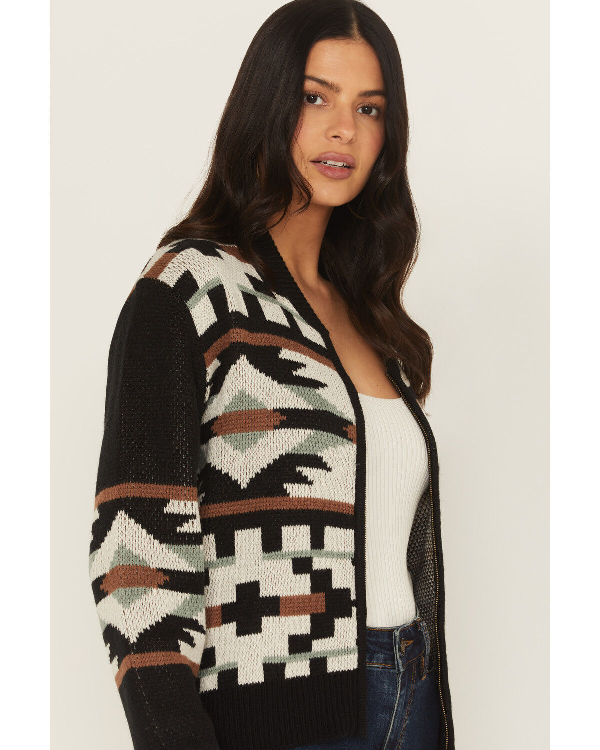 Image #2 - Wrangler Retro Women's Southwestern Print Zippered Cardigan, Black, hi-res