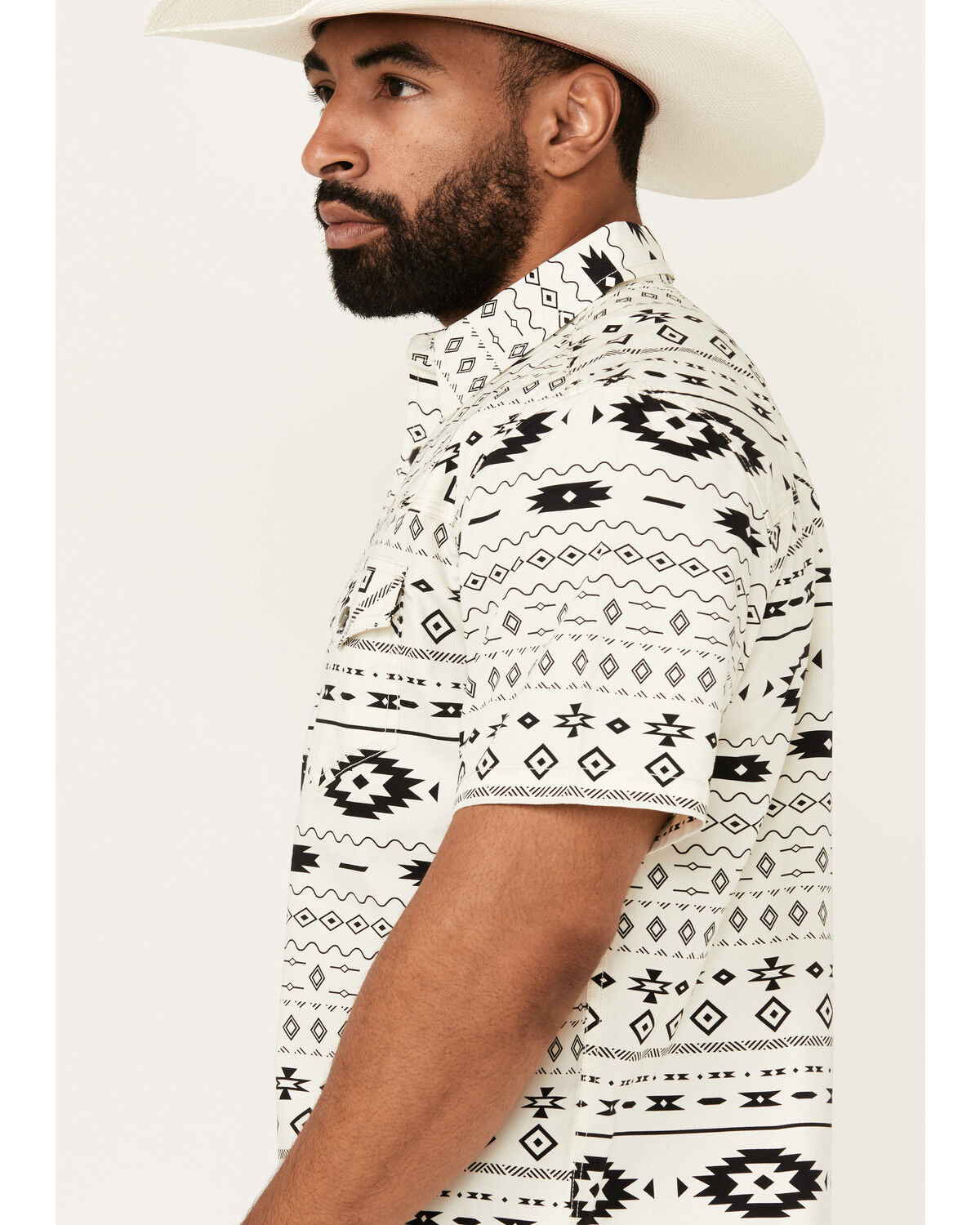 Image #2 - Moonshine Spirit Men's Dynamic Southwestern Striped Short Sleeve Snap Western Shirt, White, hi-res