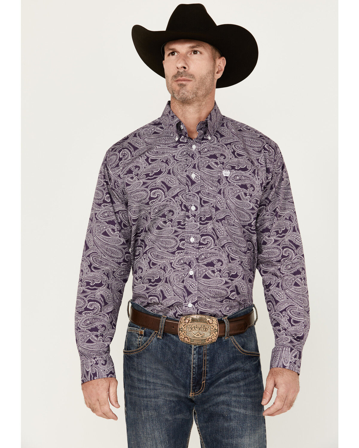 Image #1 - Cinch Men's Paisley Print Long Sleeve Button-Down Western Shirt, Purple, hi-res