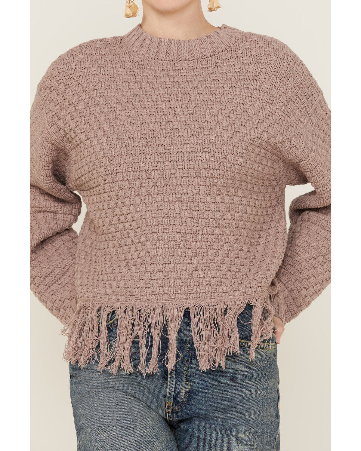 Image #3 - Beyond The Radar Women's Fringe Textured Mauve Pullover Sweater, , hi-res