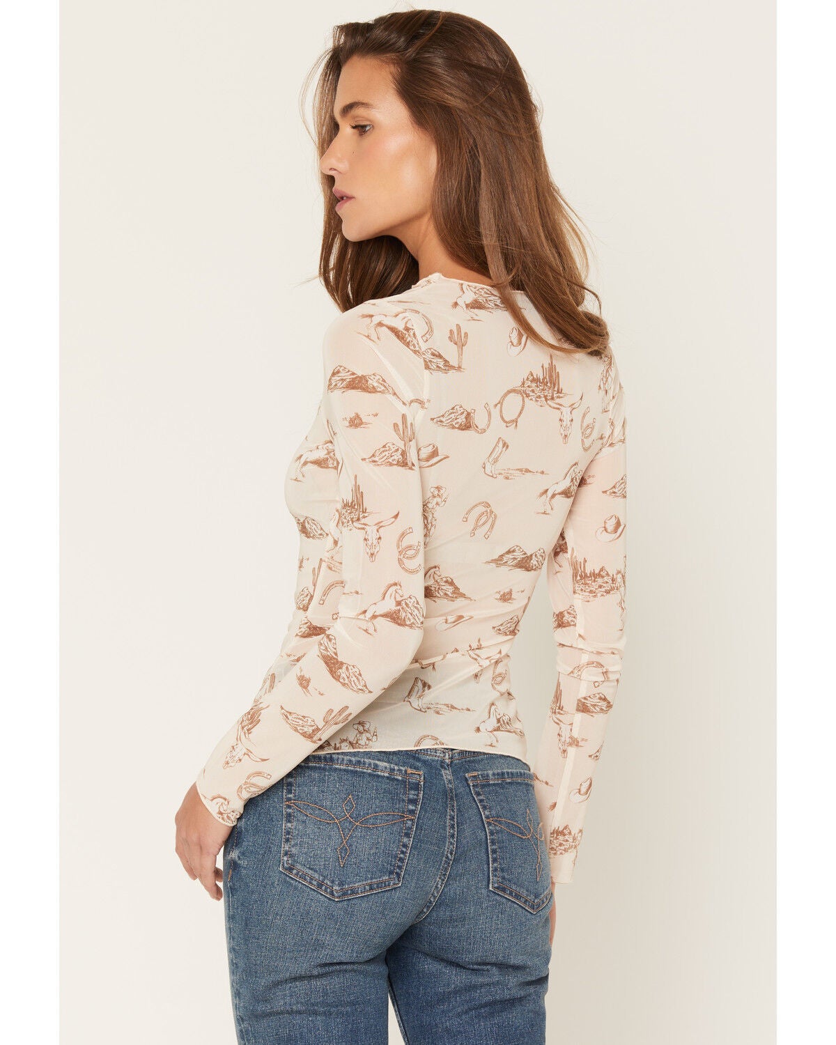 Image #4 - Ash & Violet Women's Conversation Print Mesh Long Sleeve Top, Cream, hi-res