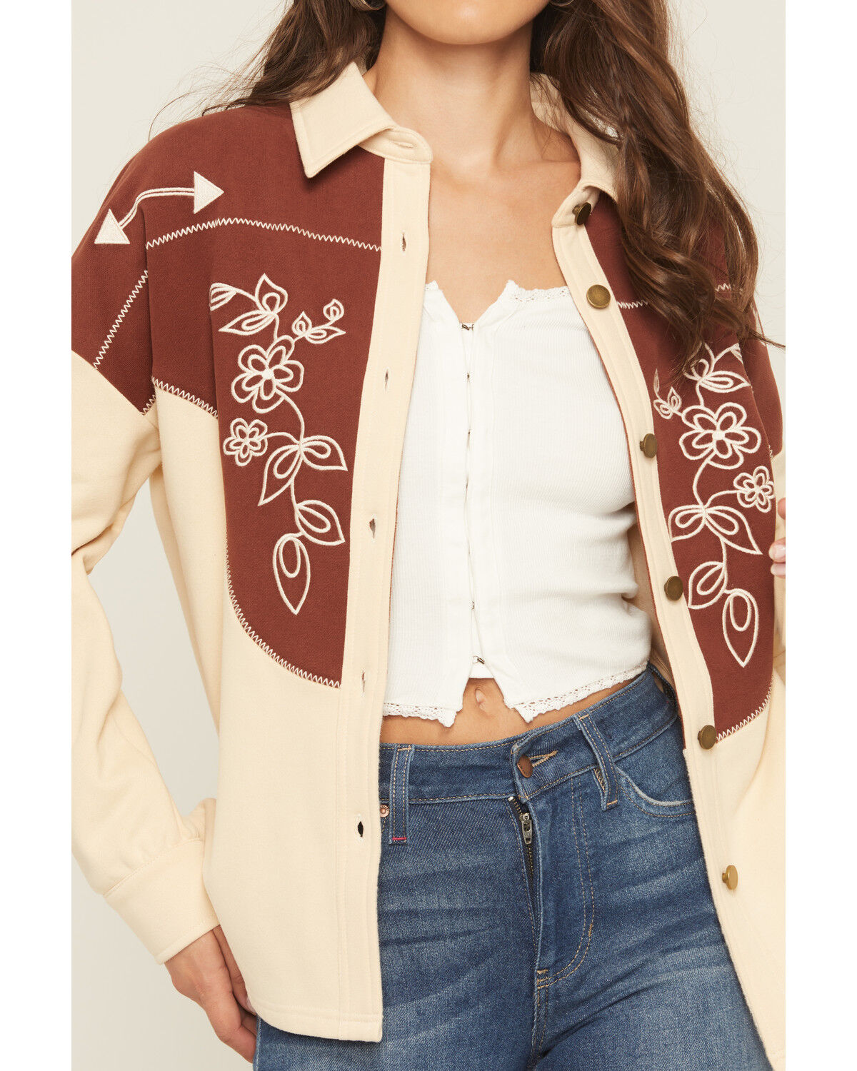 Image #3 - Blue B Women's Western Button-Down Shacket, Cream, hi-res