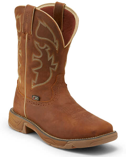 Justin Men's Stampede Rush Waterproof Western Work Boots - Steel Toe, Tan, hi-res