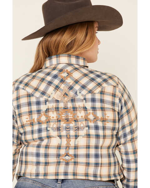 Ariat Women's R.E.A.L. Natural Plaid Print Long Sleeve Western Shirt - Plus, Navy, hi-res