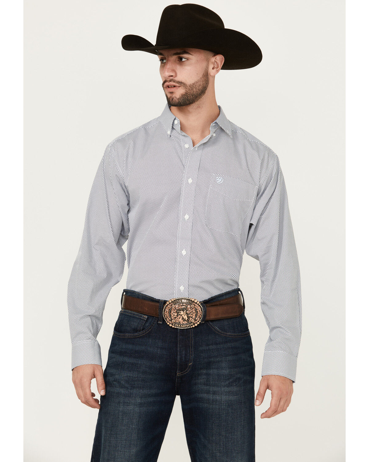 Image #1 - Ariat Men's Wes Geo Print Long Sleeve Button-Down Western Shirt - Big, Dark Blue, hi-res