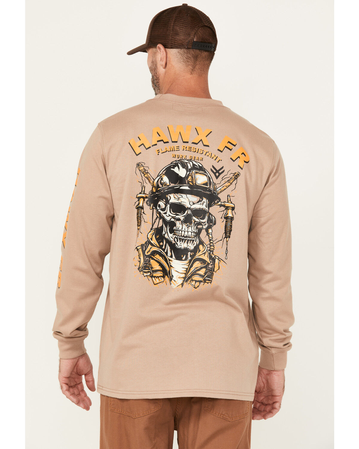 Image #4 - Hawx Men's FR Turbo Charge Long Sleeve Graphic Work T-Shirt, Tan, hi-res
