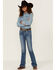 Shyanne Little Girls' Dark Wash Zigzag Pocket Bootcut Jeans, Blue, hi-res