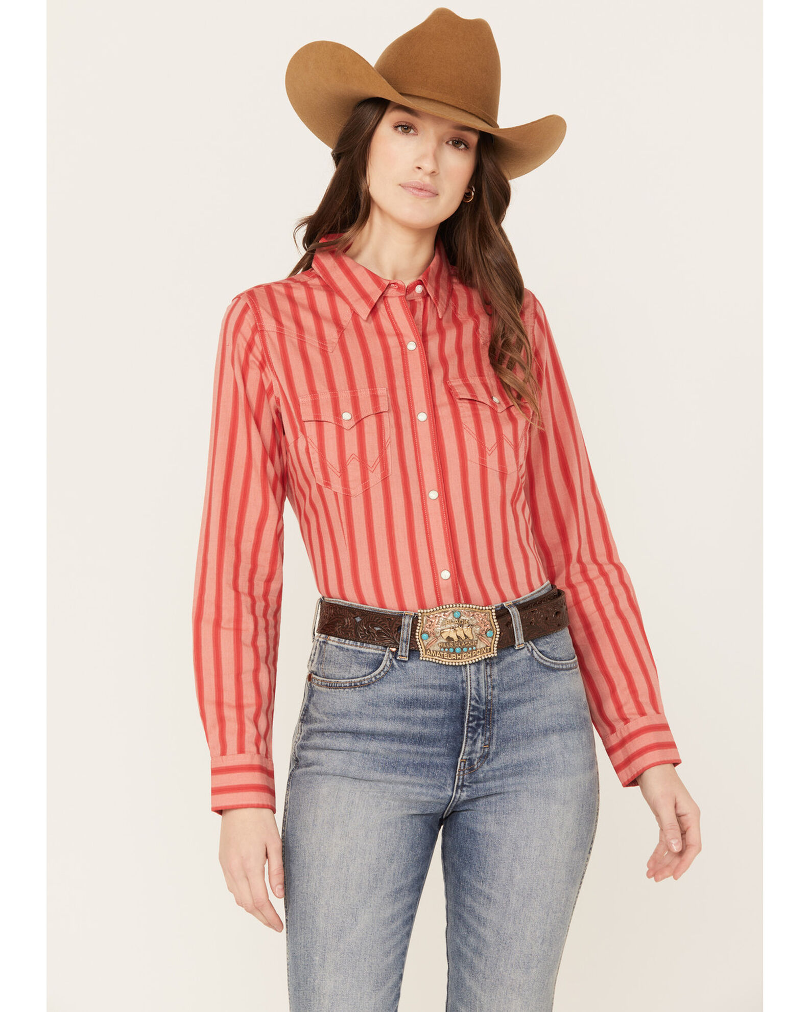 Wrangler Women s Striped Long Sleeve Western Pearl Snap Shirt Sheplers