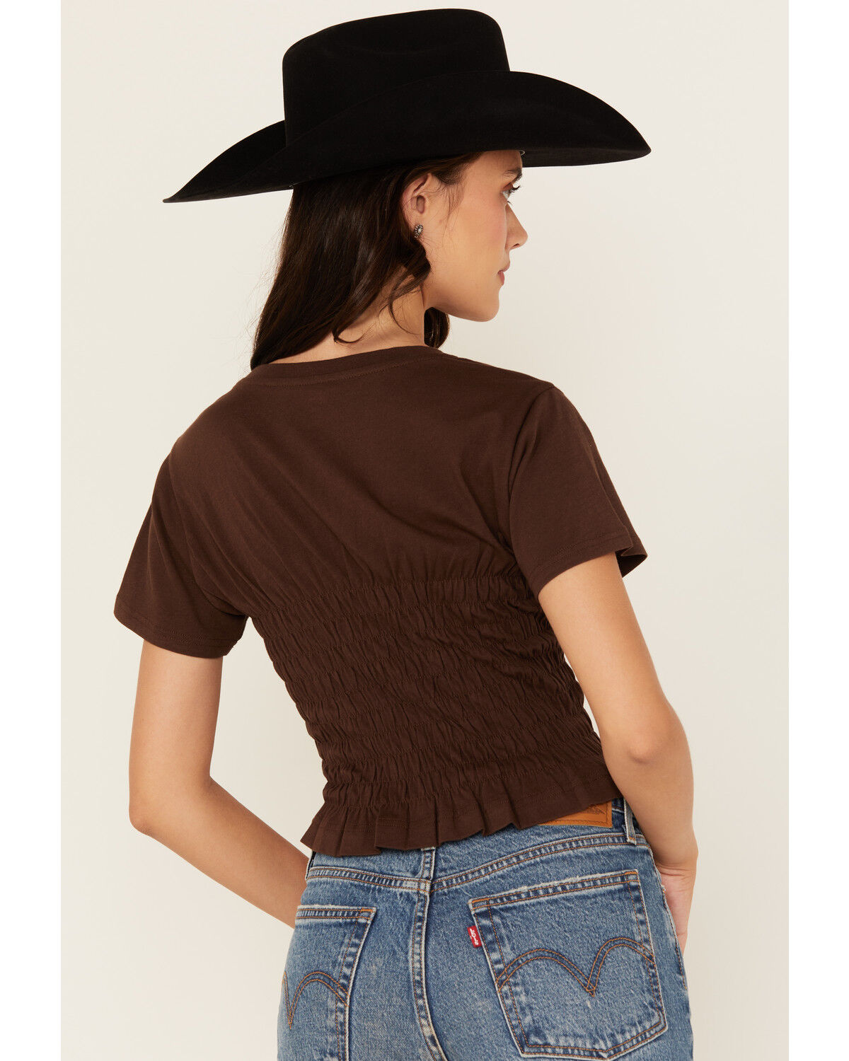 Image #4 - Cleo + Wolf Women's Shirred Short Sleeve Shirt, Brown, hi-res