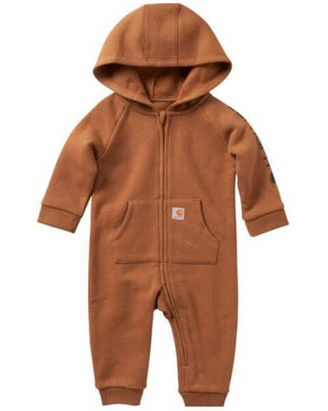 Carhartt Infant Boys' Fleece Long Sleeve Hooded Zip Onesie, Brown, hi-res