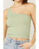 Fornia Women's One Shoulder Ribbed Cami Top, Sage, hi-res