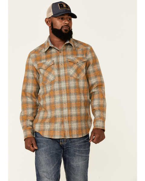 Pendleton Men's Grey & Yellow Canyon Large Plaid Long Sleeve Snap Western Flannel Shirt , Grey, hi-res