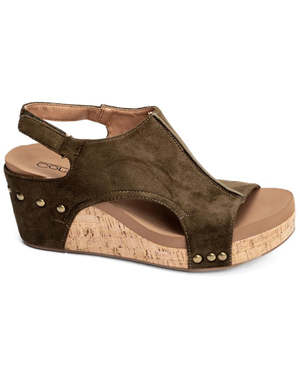 Image #1 - Corkys Women's Carley Wedge Sandals, Khaki, hi-res