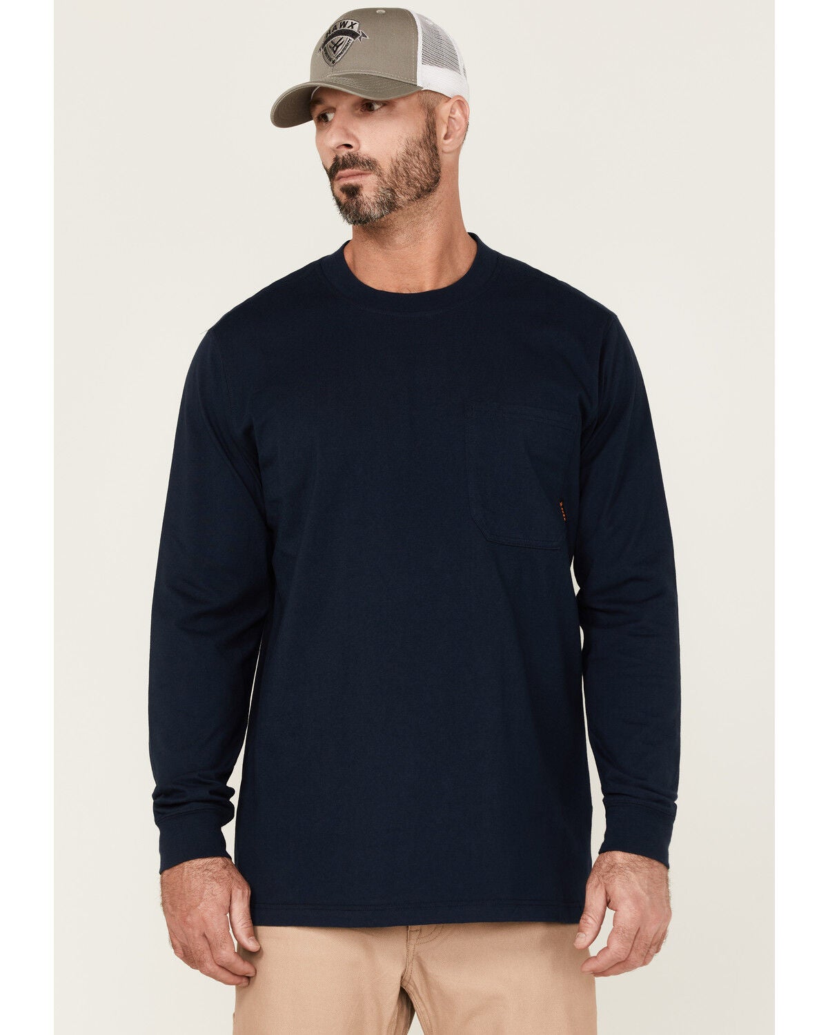 Hawx Men's Forge Long Sleeve Work Pocket T-Shirt - Tall, Navy, hi-res